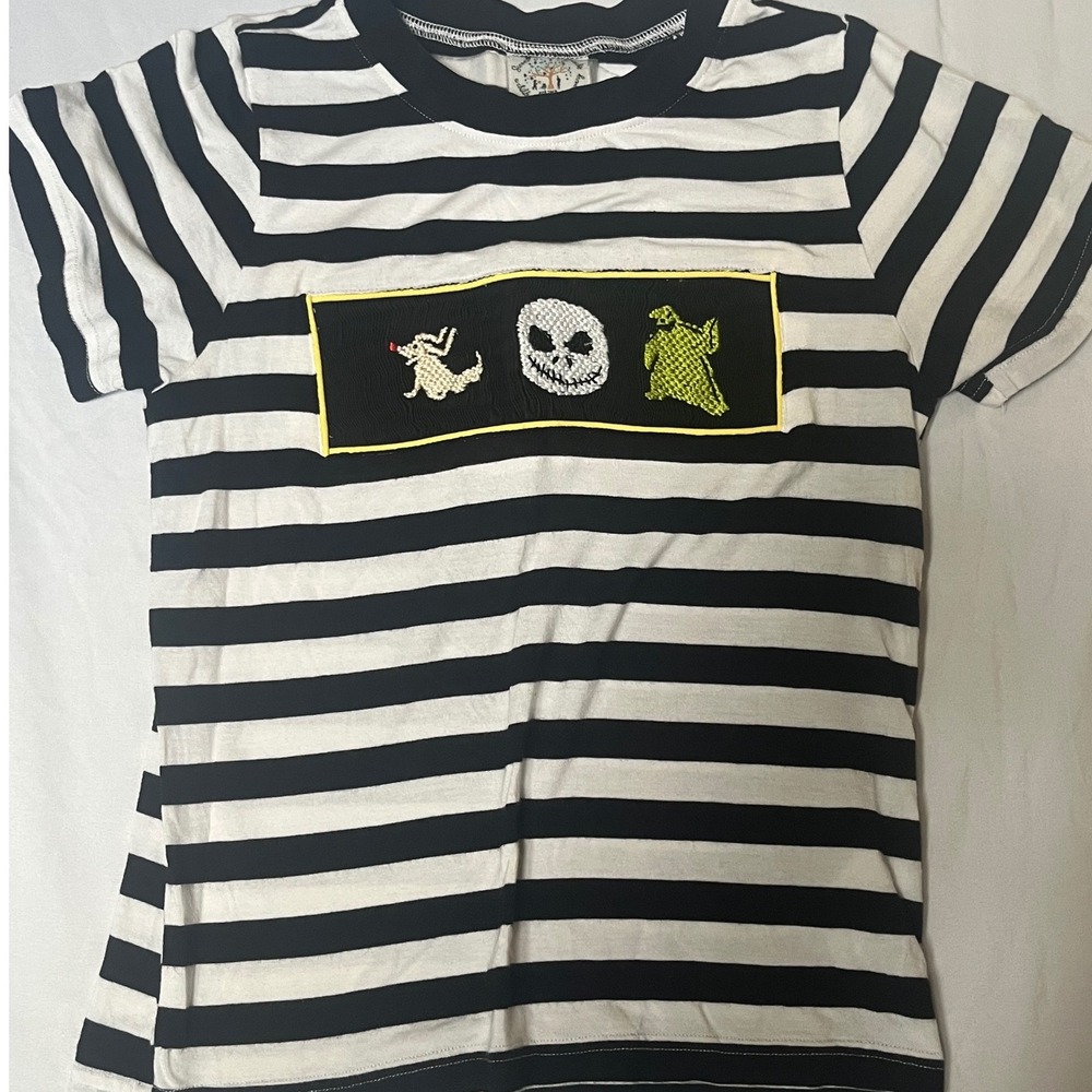 Sweet & Sassy Kids 6 Nightmare Before Christmas Smocked Striped Tee Black White